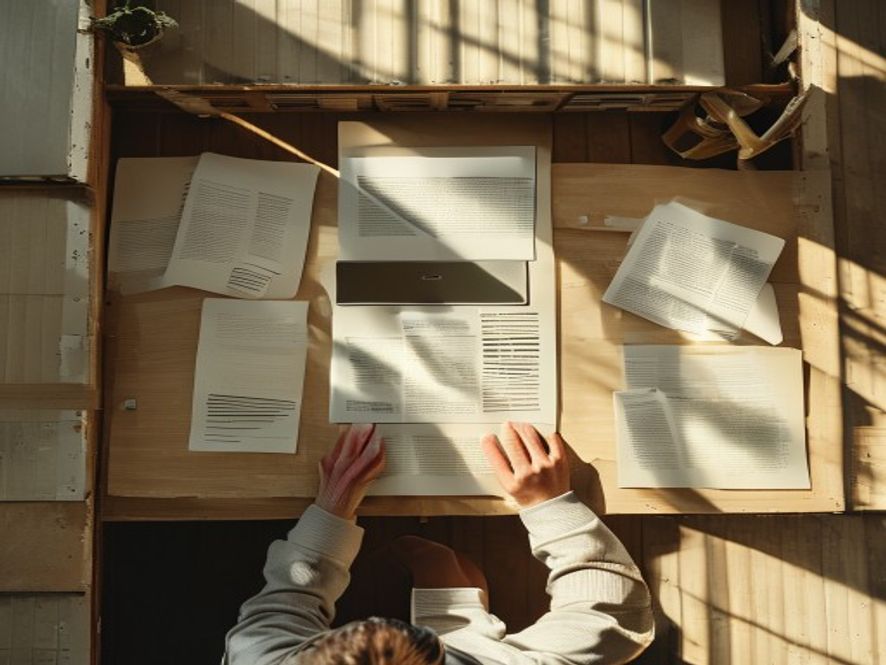 紙の注文書や問い合わせ内容を見ながらパソコンで整理する様子